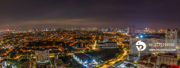 a panoramic view of city at night