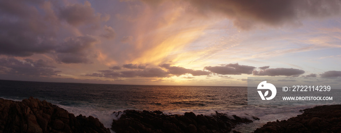 Rocky ocean landscapes at sunset in Margaret River, Western Australia.