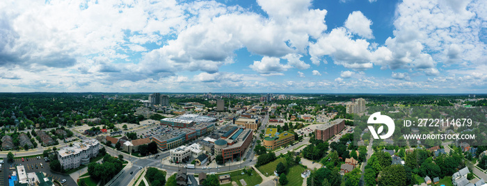 Aerial panorama of Waterloo, Ontario, Canada downtown