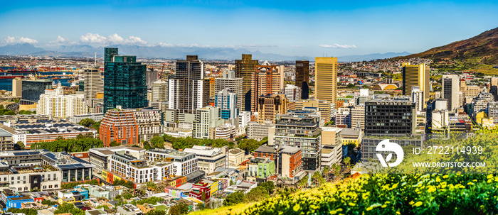 Aerial panorama shot of Cape Town city during a spring afternoon