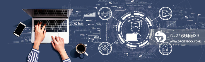 Distance learning theme with person using a laptop computer