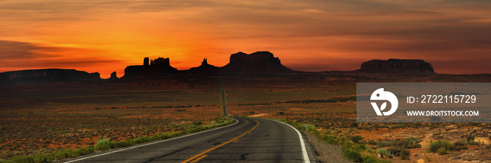 Panoramic view of highway to Monument valley