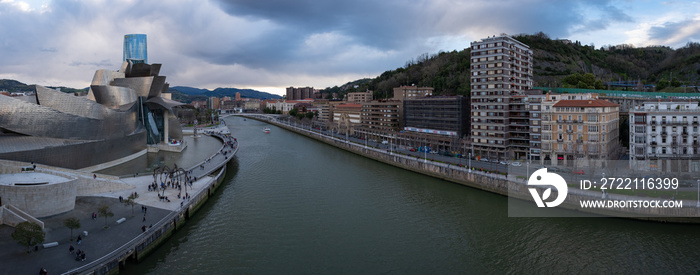 Panoramic Guggenheim Museum Bilbao is museum of modern and contemporary art.