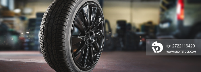 Banner For Car Wheel in Auto Repair Shop. Business.