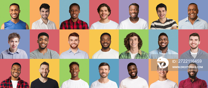 Composite set of smiling diverse multicultural men