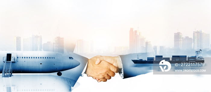 Businessman handshake , he is planning management smart logistic concept,logistic network distribution concept of fast or instant shipping, Transportation, import-export and Logistics