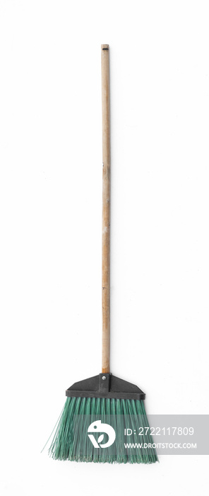 old plastic broom for sweeping isolated on a white background