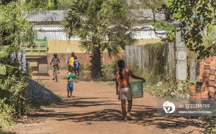 Cambodia street in village near Siem Reap