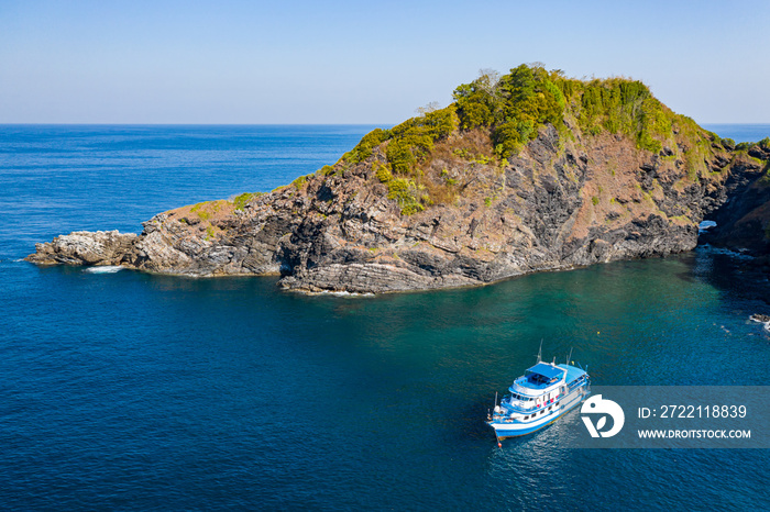 Drone view of SCUBA diving liveaboard boats in Thailand’s Similan Islands