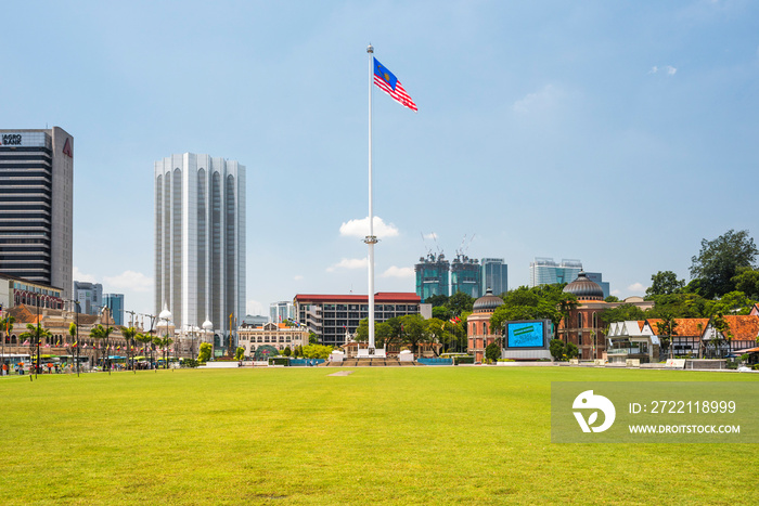 Merdeka Square flagpole bearing the Malaysian Flag, Kuala Lumpur, Malaysia, Southeast Asia