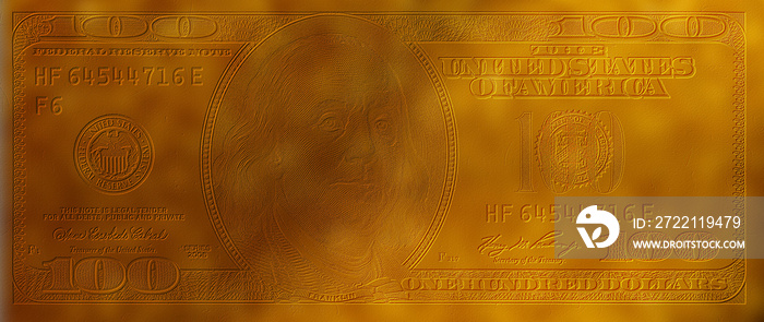 golden textured 100 US dollar banknote