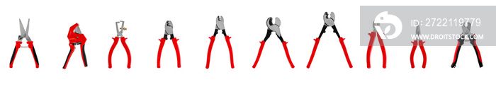 various types of pliers. Tools with a red handle