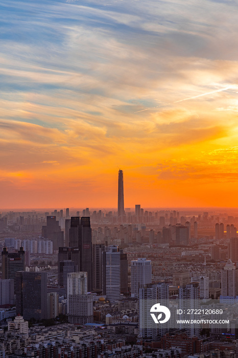 天津城市夕阳风光