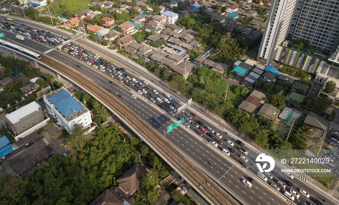 Traffic jam on highway in Bangkok City, Thailand