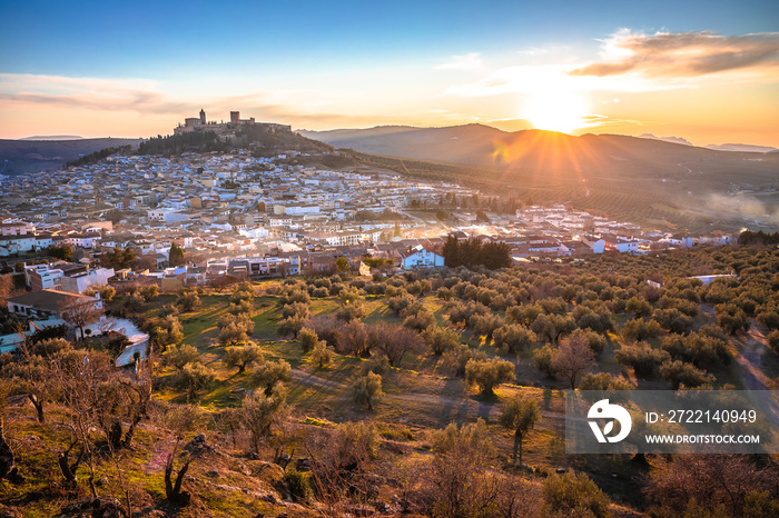 Scenic white village of Alcala la Real near Granada sunset view