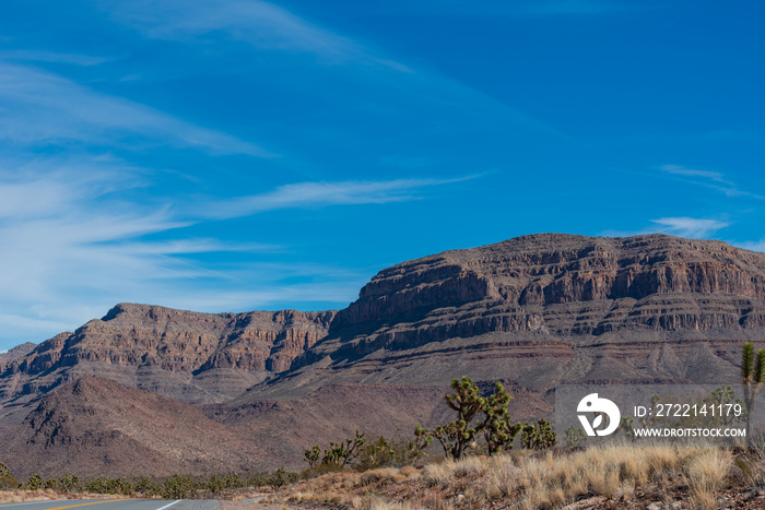 Low angle landscape of colorful barren stone mountain near Kingman, Arizona