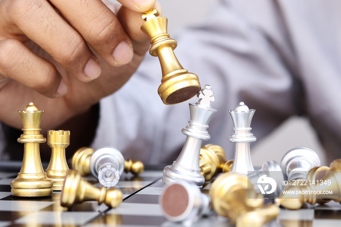 Strategic concept chess board game. planning and decision making business leader concept