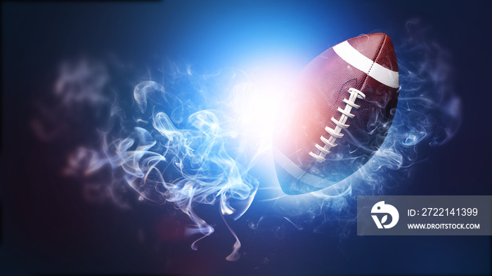 Rugby ball in smoke on dark color background