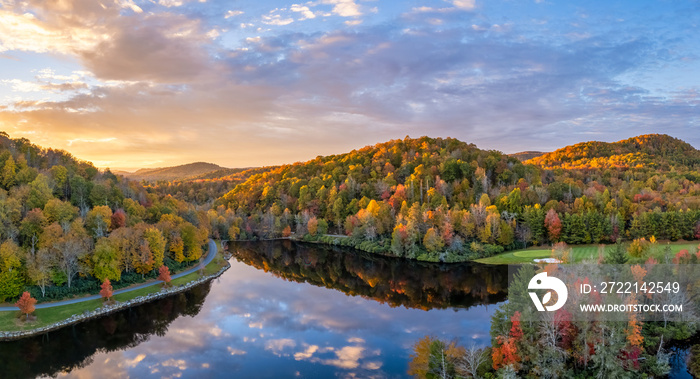 Autumn Sunset in North Carolina Blue Ridge Mountains - Linville Golf Course and Eseeola Lodge Resort