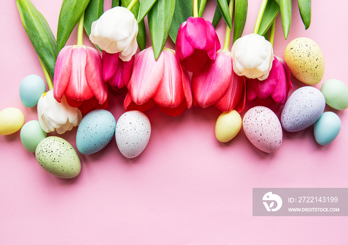 Spring tulips and easter eggs