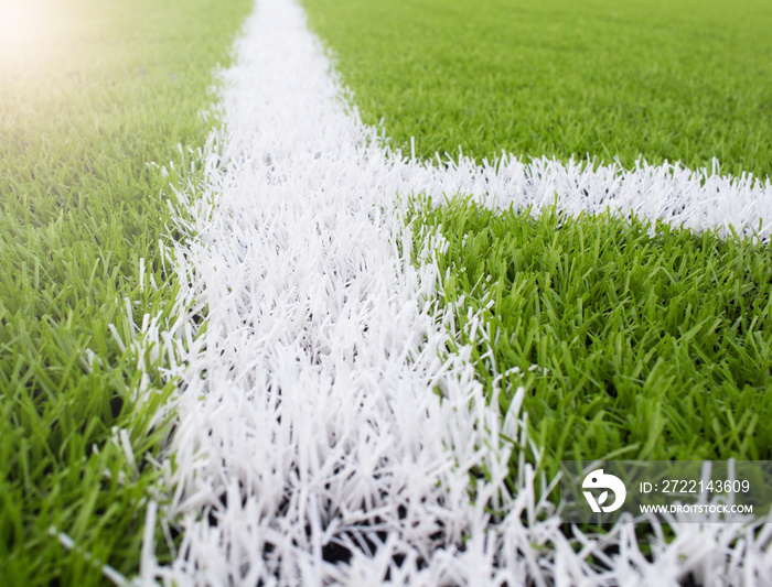 The white Line marking on the artificial green grass footbal, soccer field