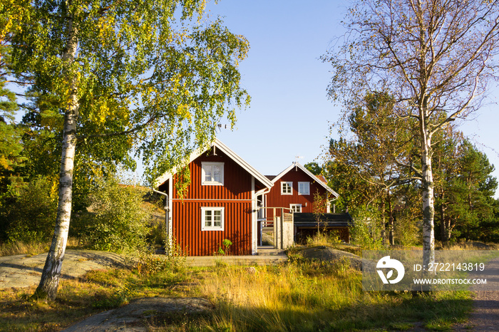 Red cottages on the island Harstena in Sweden, principally known for the seal hunting that was once carried out there. It is now a tourist attraction.