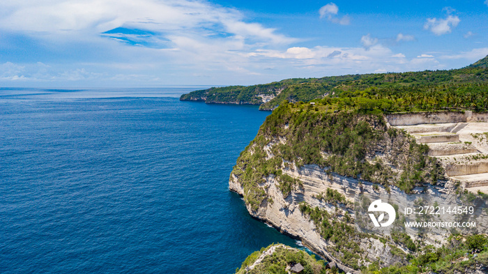 Aerial view to rocky coast near Diamond beach. Nusa Penida, Bali, Indonesia