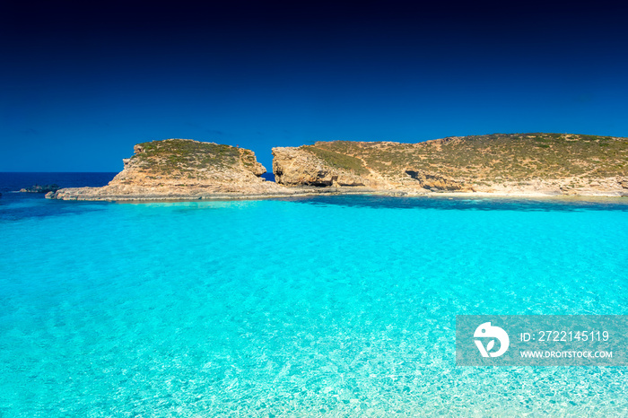 Amazing crystal clear water in the Blue Lagoon of Comino Island,  Malta