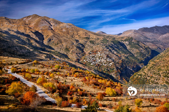 SYRRAKO VILLAGE, GREECE. One of the most beautiful Greek mountainous villages, on Tzoumerka mountains, Ioannina, Epirus.