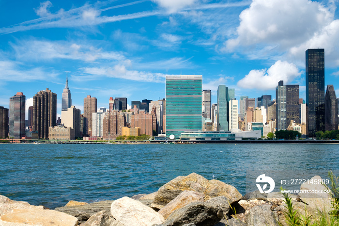 The midtown Manhattan skyline on a beautiful summer day