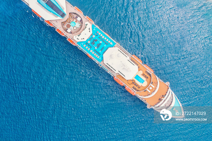 Cruise ship in blue sea. Aerial view photo