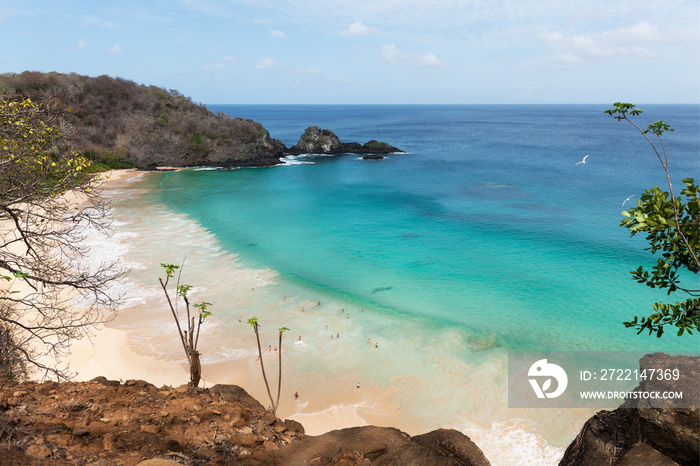 Beautiful view from above of the bay of Praia do Sancho in Fernando de Noronha