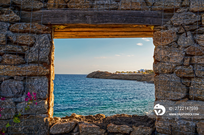 Beautiful view of the sea from an old structure in Greece