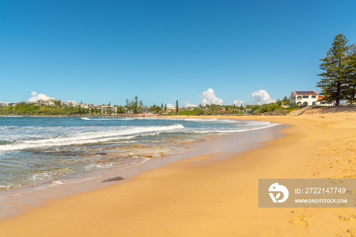 Stunning beachside views on the Sunshine Coast, Australia on beautiful blue sky day.