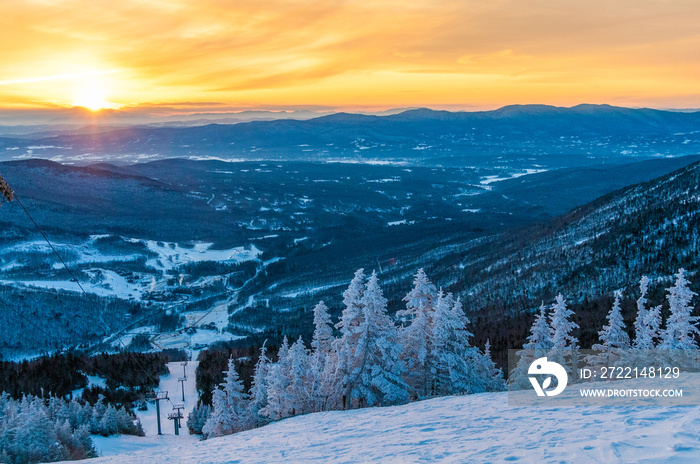 Sunrise from the top of Mt. Mansfield in the winter.