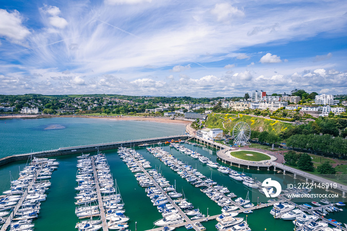 Panorama over English Riviera from a drone, Torquay, Devon, England, Europe