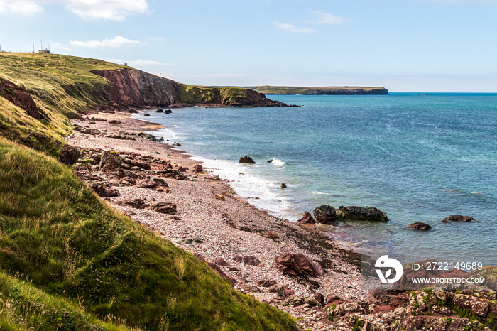 Pembrokeshire Castlemartin Wales United Kingdom. Landscape by the ocean on a sunny july day.