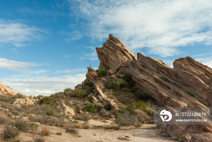 This image shows landmark rock formations at Vaszquez Rocks Natural Area in Agua Dulce, California. These land features have long been used as a backdrop for many movies and commercials.