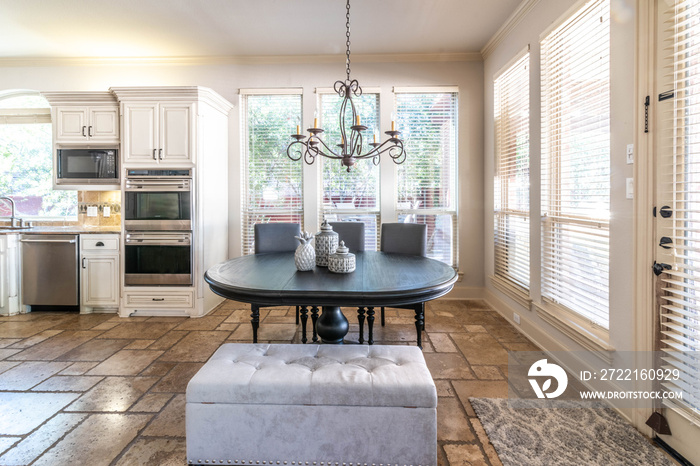 Breakfast Area with Bench Seating in Kitchen with Windows, eye level