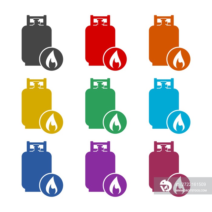 Propane gas tank color icon set isolated on white background