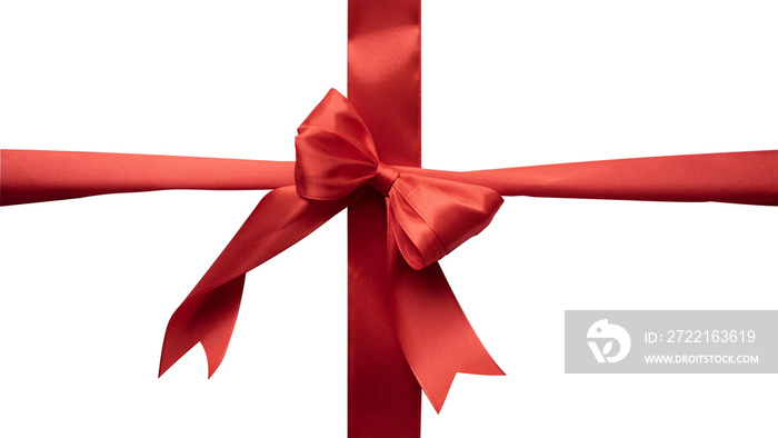 Red ribbon with sweet bow for gift box ornament and design element