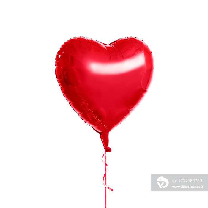 holidays, valentines day and party decoration concept - red helium inflated heart shaped balloon ove