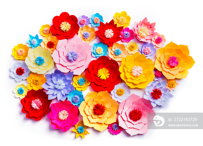 Colorful handmade paper flowers background