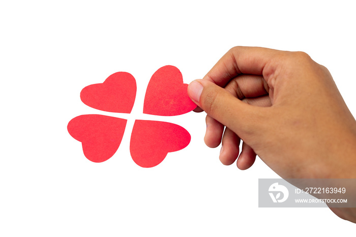 hand holding heart forming clover flowers