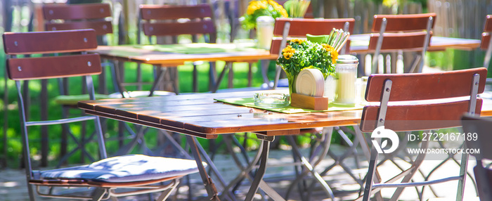 Cafe in germany empty table. Selective focus.