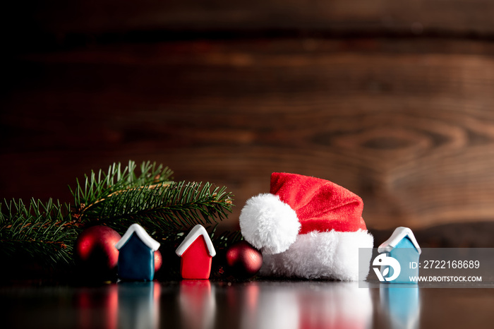 Santa Claus hat and little houses