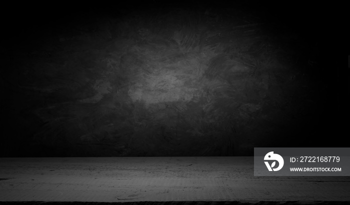 Selected focus empty brown wooden table and wall texture or old black brick wall blur background ima