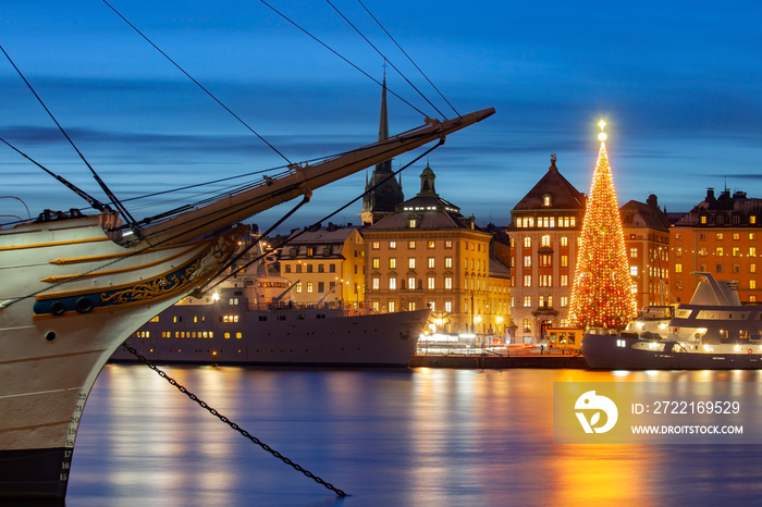 Stockholms old city with christmas tree