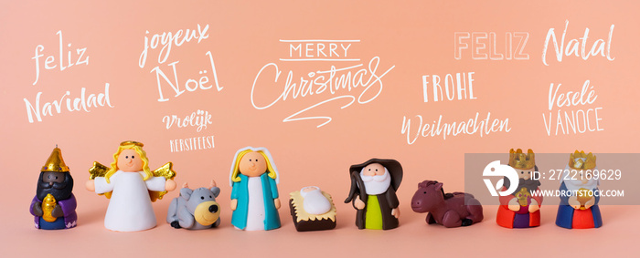 nativity scene and text merry christmas