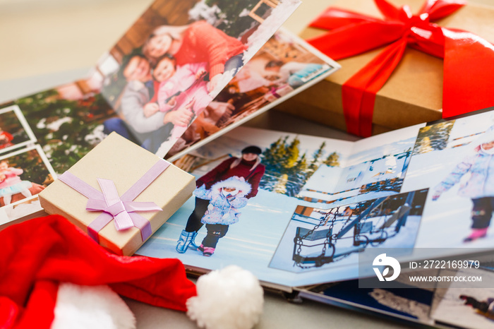 Christmas photo book, gifts on the table